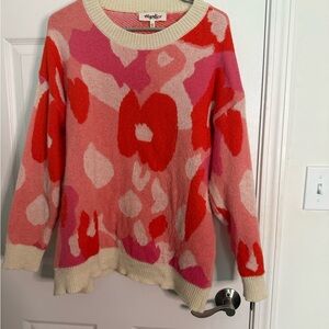 Haptics Women's Vibrant Pink and Red Patterned Sweater